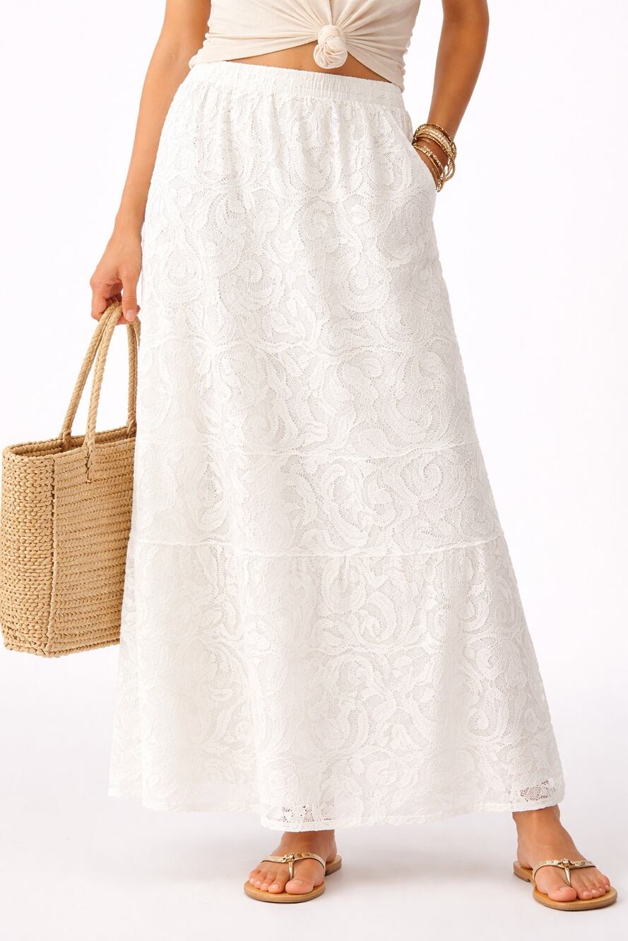 Sophie Max Cream Lace Maxi Skirt M Lined Cotton Boho Cottagecore Festival